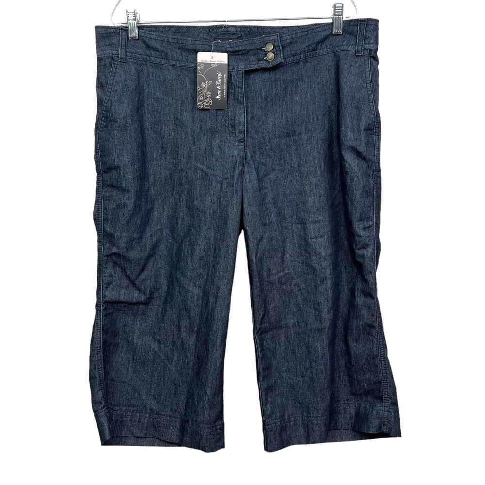 Steve & Barry's Women Capri Jeans Wide Leg Stretch Flap Pockets Hi Rise Blue 14*